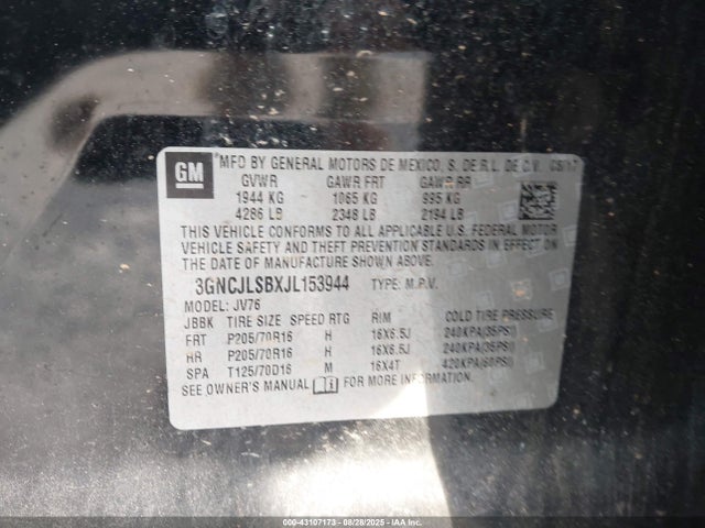 3GNCJLSBXJL153944 Chevrolet luv - mfi, variable valve timing, e85 max, alum