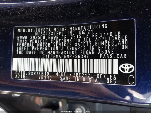5YFEPMAE6MP256397 Toyota 2zr-fae