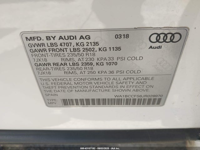 2018 AUDI Q3 WA1BCCFS6JR028970 Photo 8