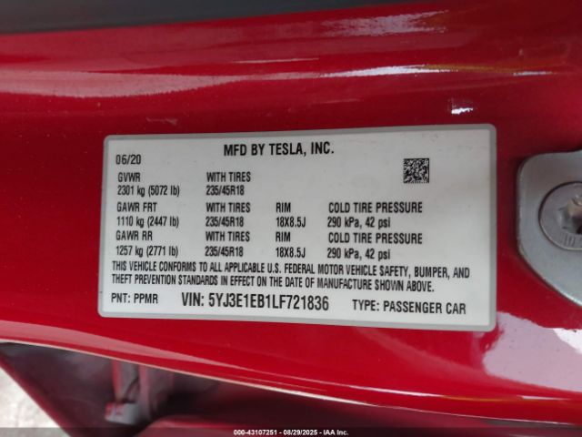 2020 TESLA MODEL 3 5YJ3E1EB1LF721836 Photo 8