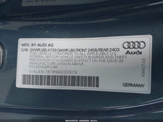 2009 AUDI A5 WAUDK78T89A033979 Photo 8