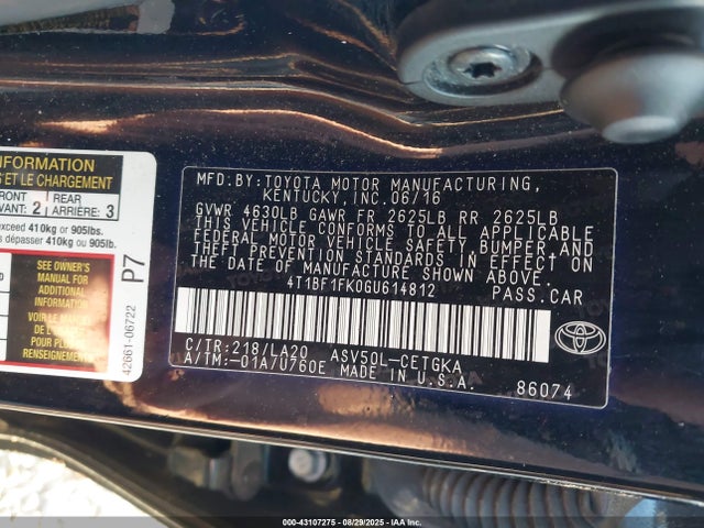 Toyota 2ar-fe 2016 4T1BF1FK0GU614812 Image 9