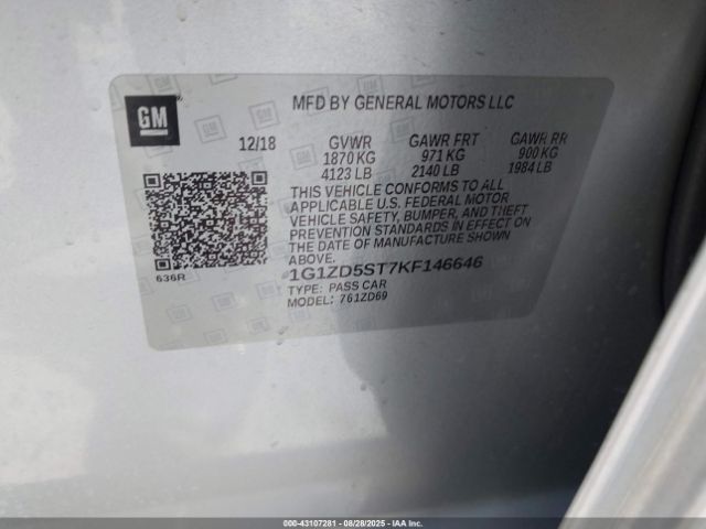 2019 CHEVROLET MALIBU 1G1ZD5ST7KF146646 Photo 8