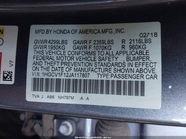1HGCV1F12JA117807 Honda l15be