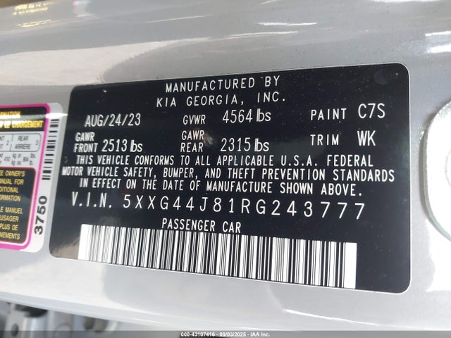 5XXG44J81RG243777 KIA t-gdi theta iii