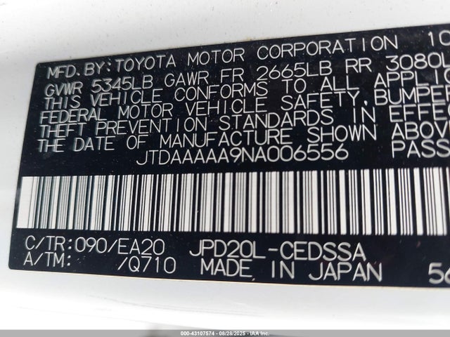 Toyota 3km 2022 JTDAAAAA9NA006556 Image 9