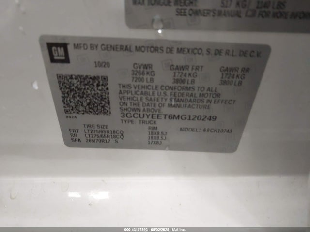 3GCUYEET6MG120249 Chevrolet lm2 - cri, vgt, alum