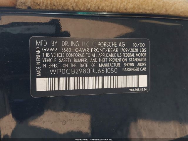 2001 PORSCHE BOXSTER WP0CB29801U661050 Photo 8