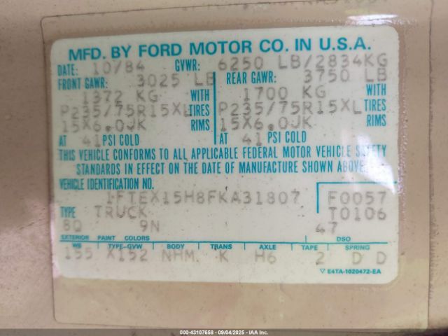 1985 FORD F150 1FTEX15H8FKA31807 Photo 8