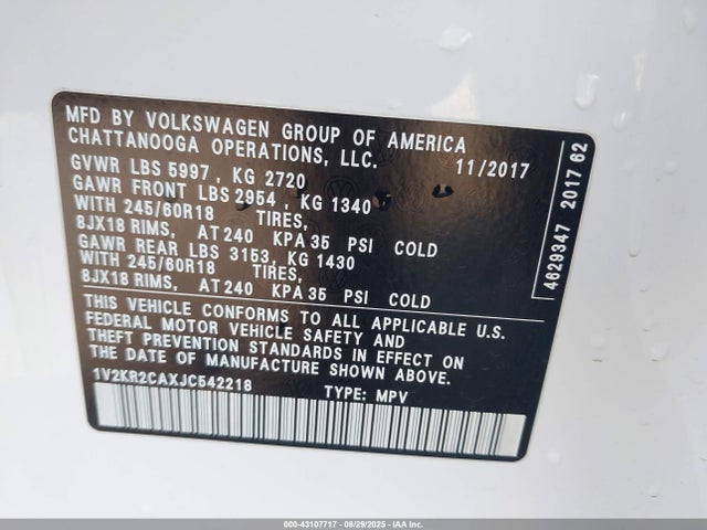 Volkswagen fsi 2018 1V2KR2CAXJC542218 Image 9