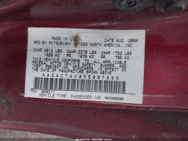 2005 MITSUBISHI ECLIPSE 4A3AC74H05E007655 Photo 8