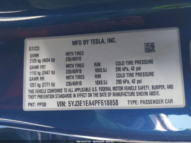 2023 TESLA MODEL 3 5YJ3E1EA4PF618858 Photo 8