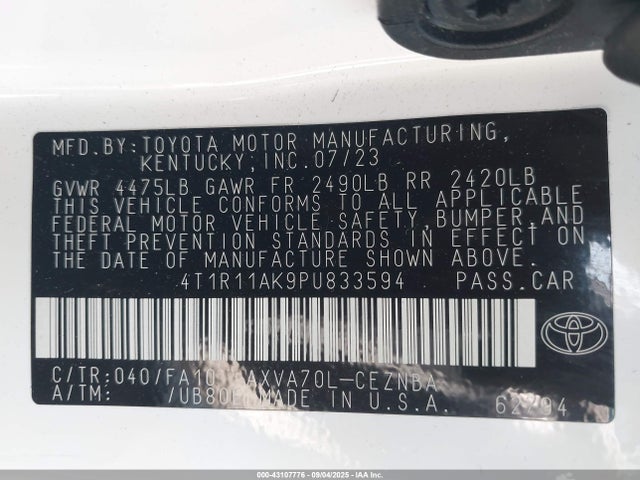 4T1R11AK9PU833594 Toyota a25a-fks