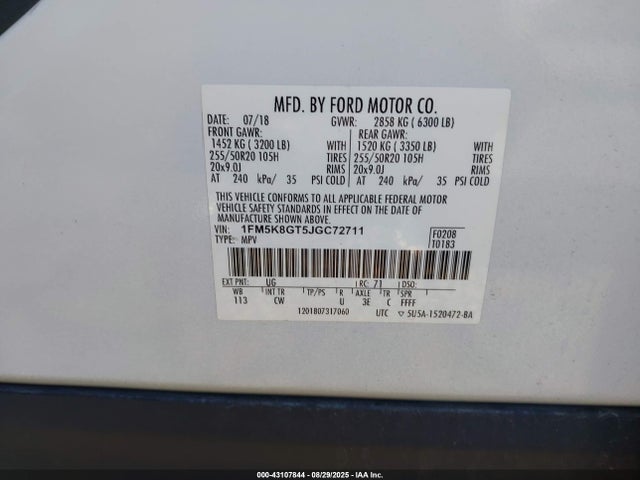 1FM5K8GT5JGC72711 Ford 3.5l gtdi