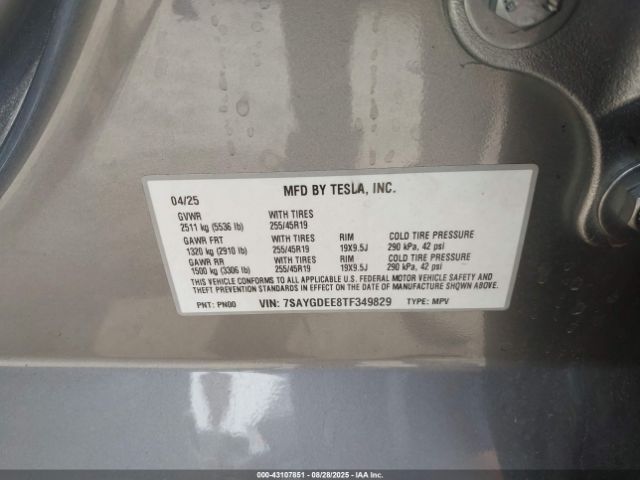 2026 TESLA MODEL Y 7SAYGDEE8TF349829 Photo 8