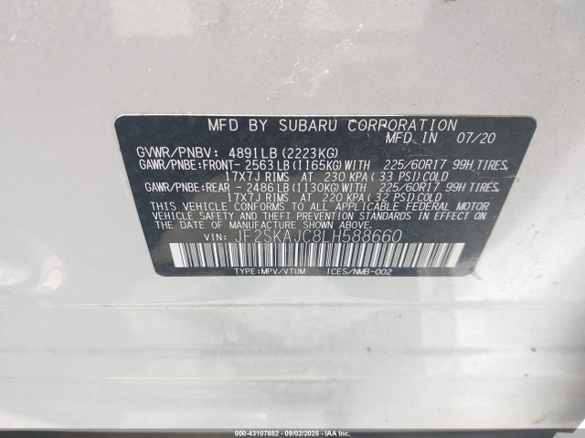 JF2SKAJC8LH588660 Subaru naturally aspirated u5
