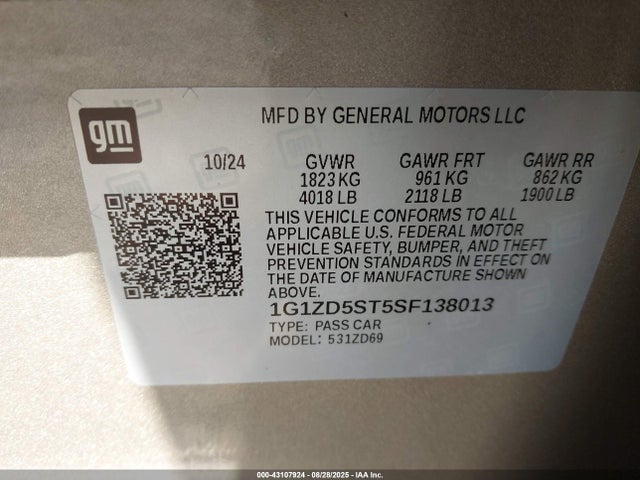 1G1ZD5ST5SF138013 Chevrolet lfv