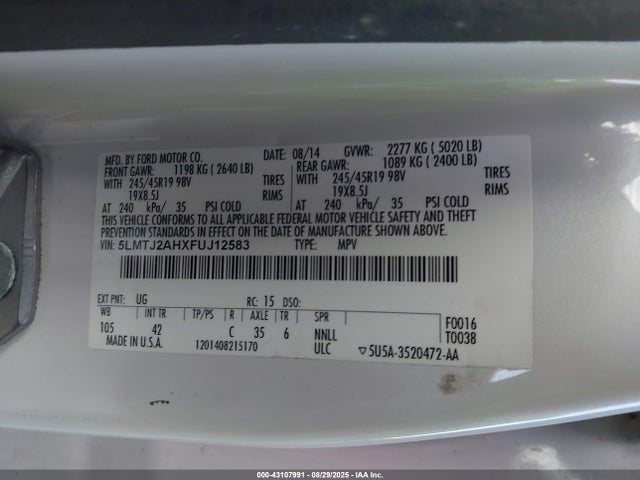 5LMTJ2AHXFUJ12583 Lincoln MKC