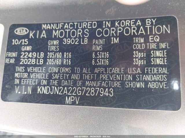 KNDJN2A22G7287943 KIA gdi gamma