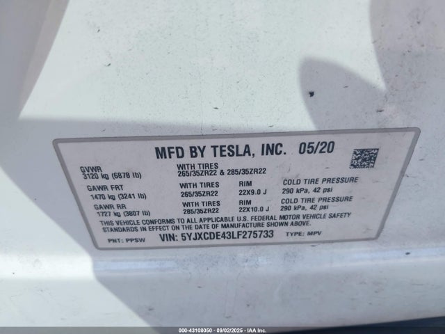 2020 TESLA MODEL X 5YJXCDE43LF275733 Photo 8