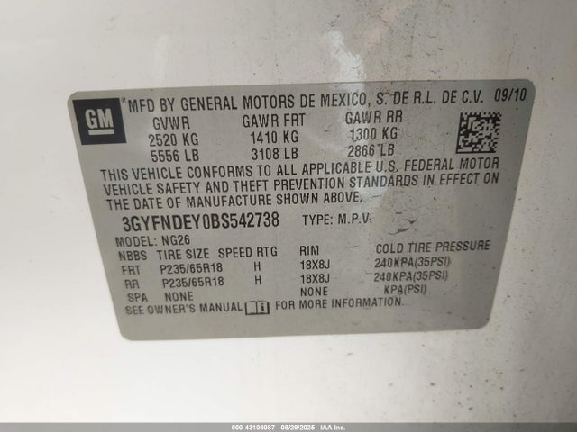 2011 CADILLAC SRX 3GYFNDEY0BS542738 Photo 8