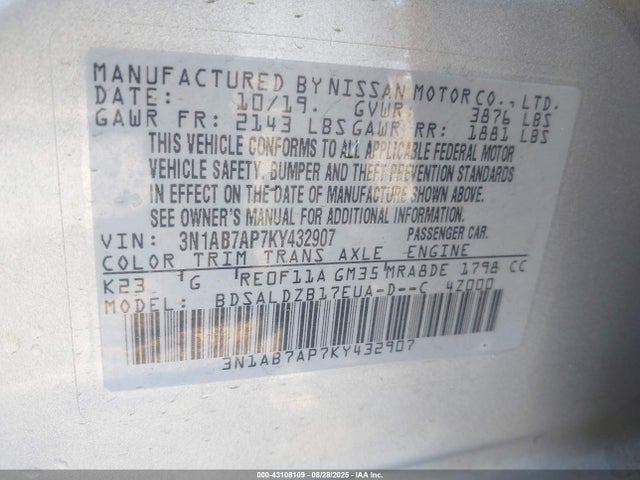 3N1AB7AP7KY432907 Nissan 2019