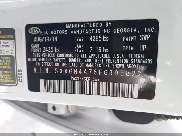 5XXGN4A76FG393822 KIA dohc gdi theta ii