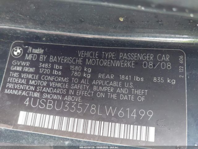 2008 BMW Z4 4USBU33578LW61499 Photo 8
