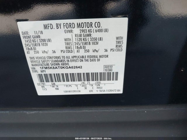 1FM5K8AT0KGA62642 Ford 3.5l gtdi