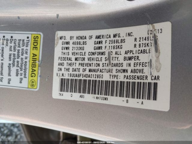 2013 ACURA TL 19UUA8F54DA012850 Photo 8