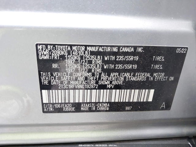 Toyota a25a-fks 2022 2T3C1RFV8NC192872 Image 9