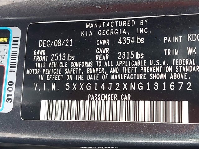 5XXG14J2XNG131672 KIA t-gdi gamma ii
