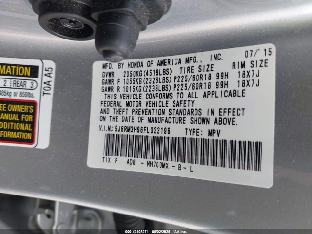 Honda k24w9 2015 5J6RM3H96FL022196 Image 9