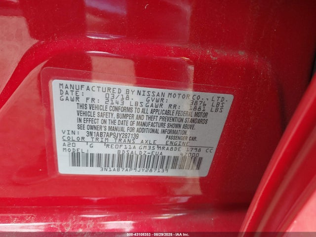 3N1AB7AP9JY287139 Nissan 2018