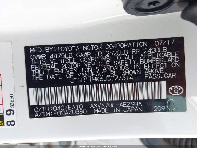 JTNB11HK6J3027314 Toyota a25a-fks