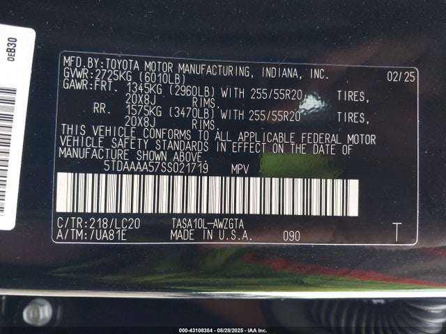 5TDAAAA57SS021719 Toyota Grand Highlander Limited