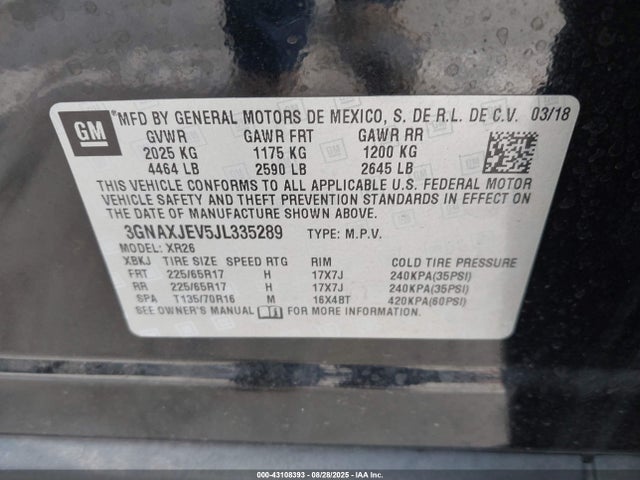 3GNAXJEV5JL335289 Chevrolet lyx - direct injection, vvt, fgt, turbo, alum, gen1