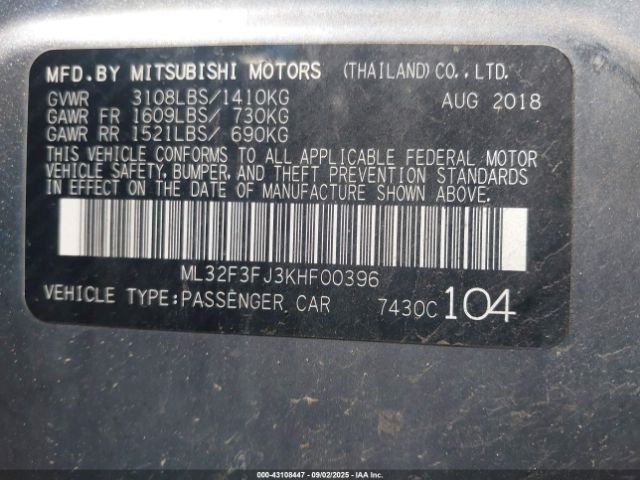 2019 MITSUBISHI MIRAGE G4 ML32F3FJ3KHF00396 Photo 8