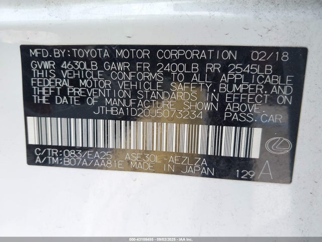 Lexus 8ar-fts 2018 JTHBA1D20J5073234 Image 9
