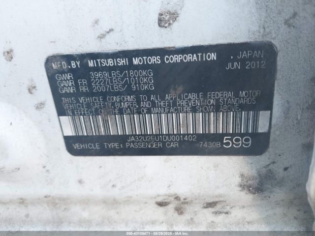 2013 MITSUBISHI LANCER JA32U2FU1DU001402 Photo 8