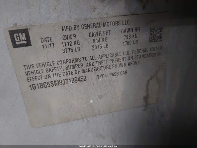 1G1BC5SM8J7139453 Chevrolet le2 -di: direct injection, vvt: variable valve timing, gen, alum