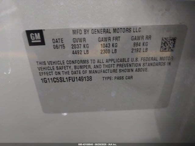 Chevrolet lkw 2015 1G11C5SL1FU149138 Image 9
