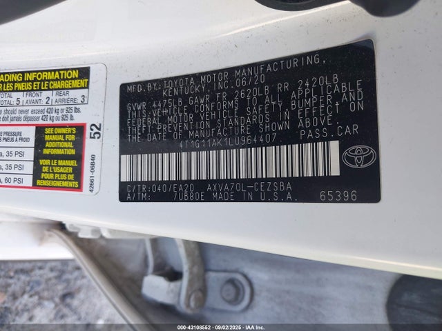 4T1G11AK1LU964407 Toyota a25a-fks