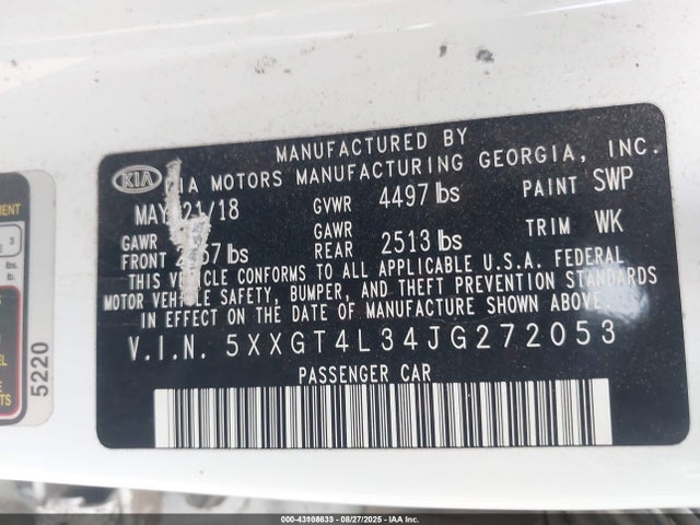 5XXGT4L34JG272053 KIA gdi