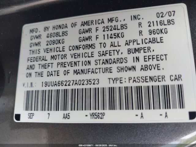 2007 ACURA TL 19UUA66227A023523 Photo 8