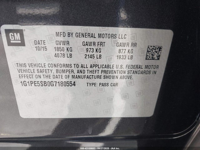 1G1PE5SB0G7180554 Chevrolet luv - vvt, alum, e85 max