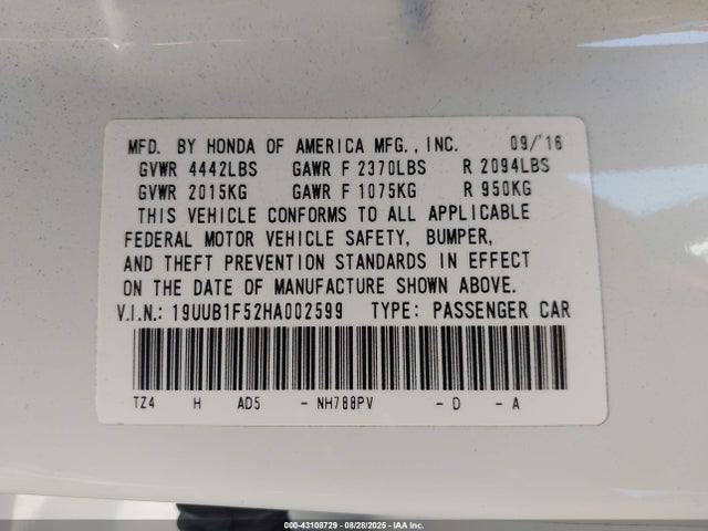 19UUB1F52HA002599 Acura k24w7