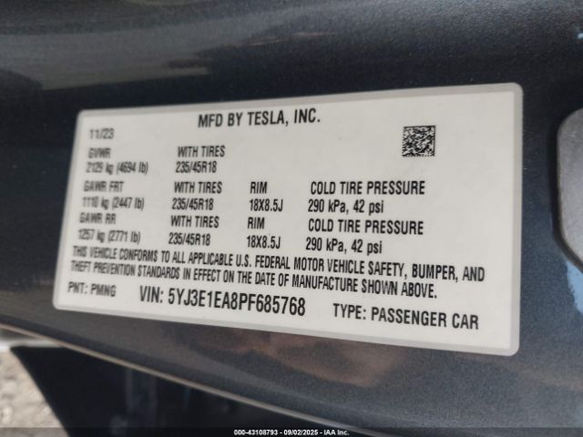 2023 TESLA MODEL 3 5YJ3E1EA8PF685768 Photo 8