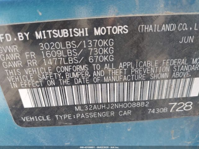 2022 MITSUBISHI MIRAGE ML32AUHJ2NH008882 Photo 8