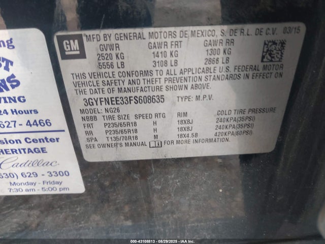 2015 CADILLAC SRX 3GYFNEE33FS608635 Photo 8